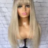 READY TO SHIP 24” 180% Full Lace Ash Blonde Light Golden Balayage Highlighted Human Hair Wig Full Fringe Bangs Layers