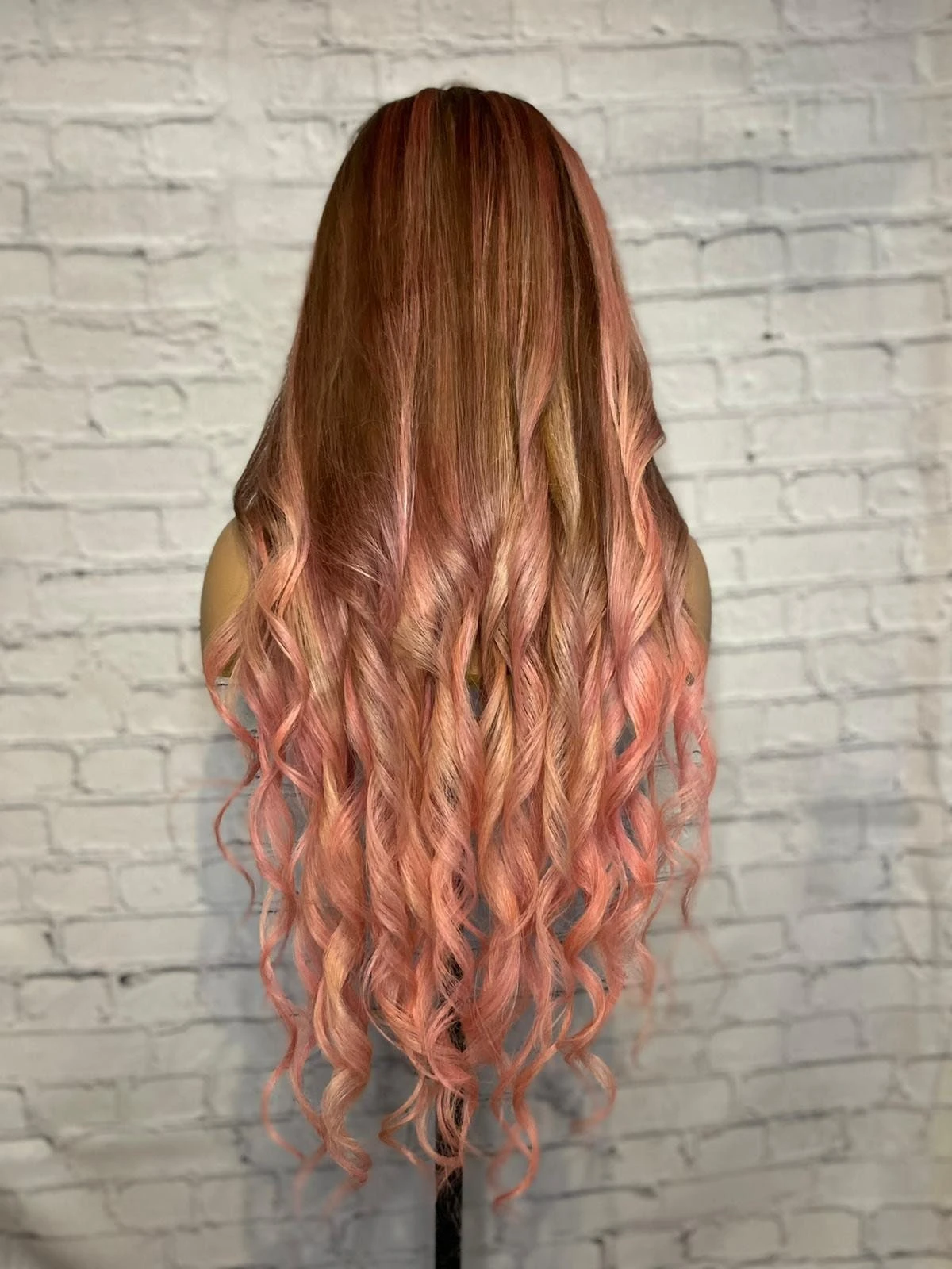 READY TO SHIP 28” 180% Full Lace Pink & Brown Balayage Highlighted Human Hair Wig - Image 4