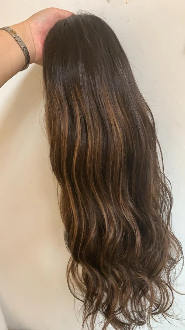 READY TO SHIP 18” 130% 13x4 Dark Brown Blonde Balayage Highlighted Human Hair Wig Bleached Knots - Image 2