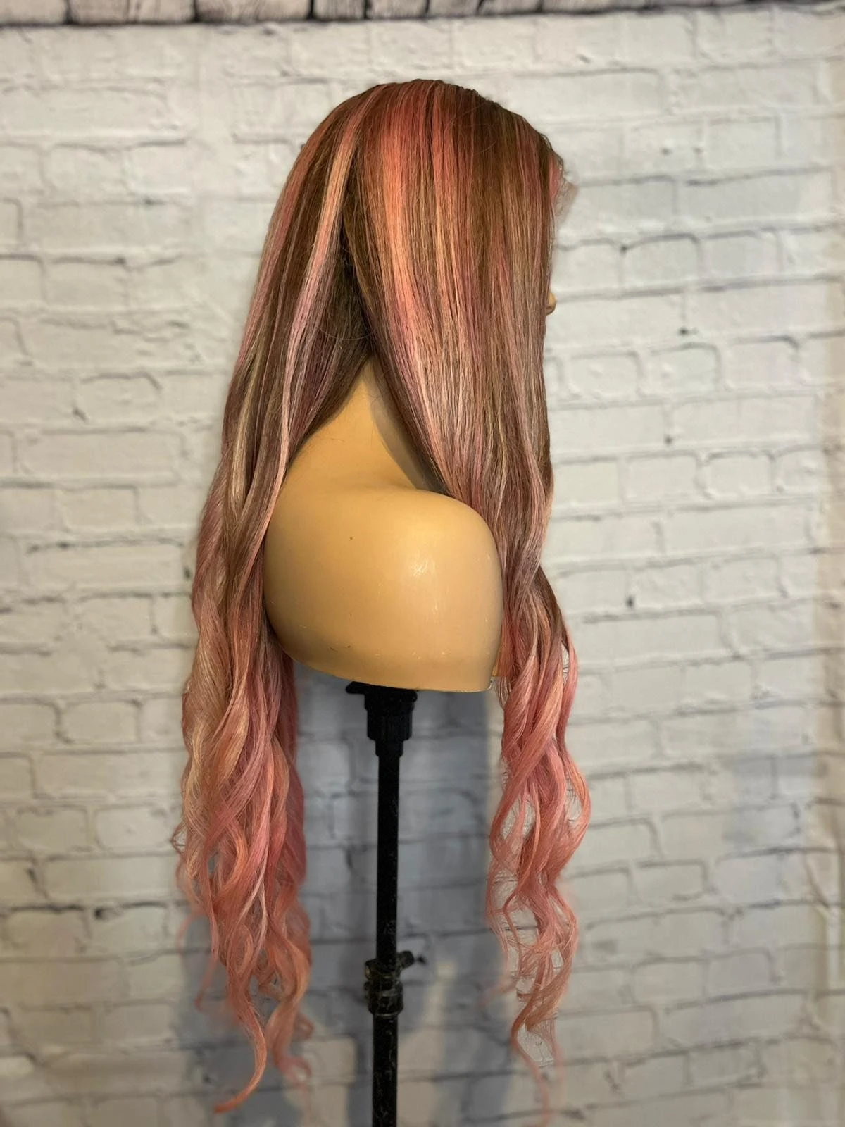 READY TO SHIP 28” 180% Full Lace Pink & Brown Balayage Highlighted Human Hair Wig - Image 3