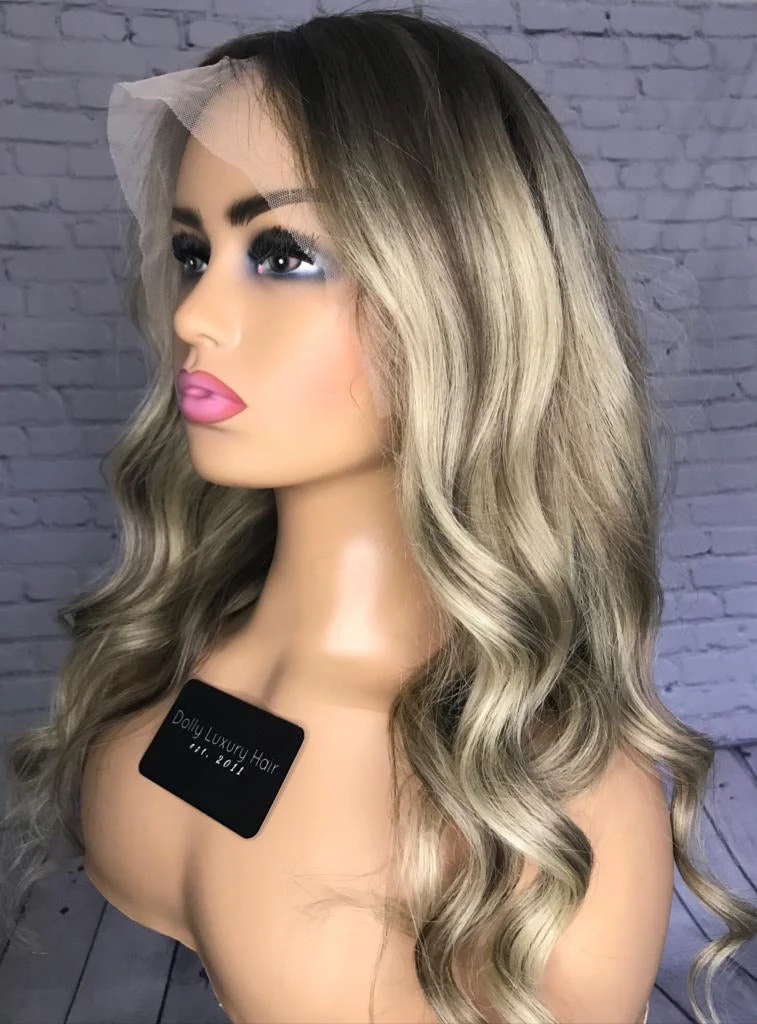 READY TO SHIP Luxury 22” 150% Lace Front Ash Blonde M Cap Balayage Wig Human Hair Swiss Glueless Sale Bleached Knots - Image 3